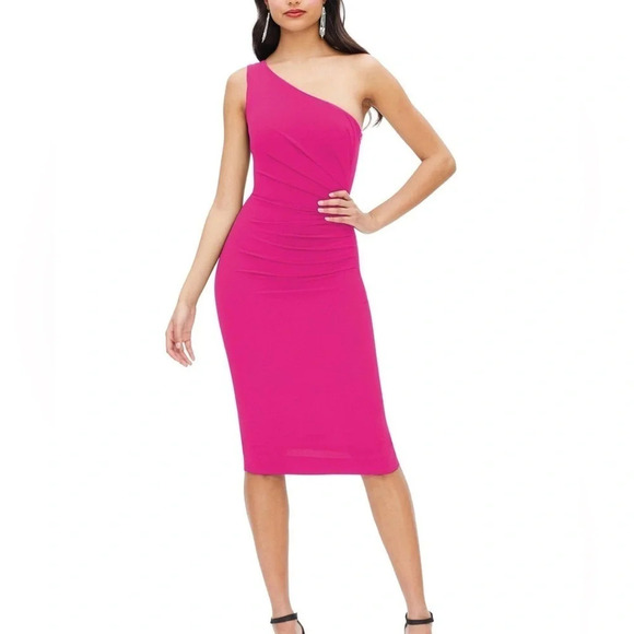 Dress The Population Martine One Shoulder Dress in Bright Fuchsia - NWOT - Small - Picture 1 of 10